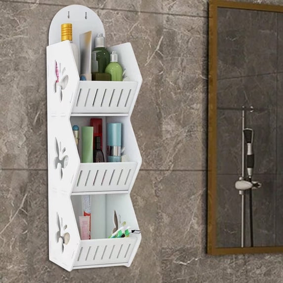 Litrail 3-Tier Wall-Mounted Bathroom Storage Rack - Waterproof PVC with Adhesive Hooks, Ventilated Design, Space-Saving for Toilet/Laundry Room, White