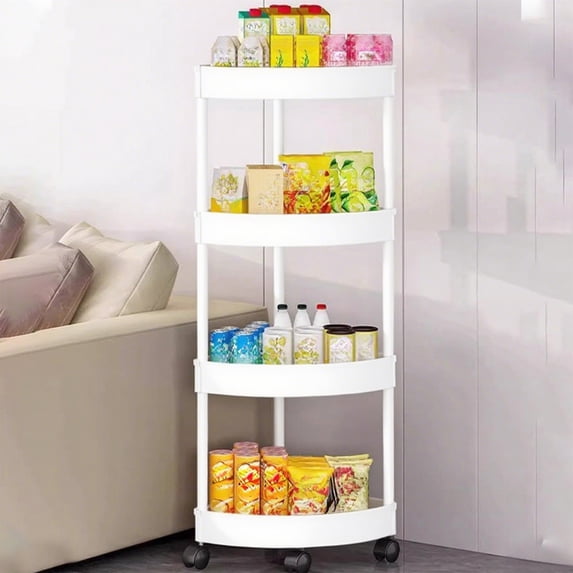 Litrail 4-Tier Rolling Bathroom Corner Storage Shelf, No Drilling Organizer with Drainage Holes & Guardrails for Small Bathroom Laundry Room (White)