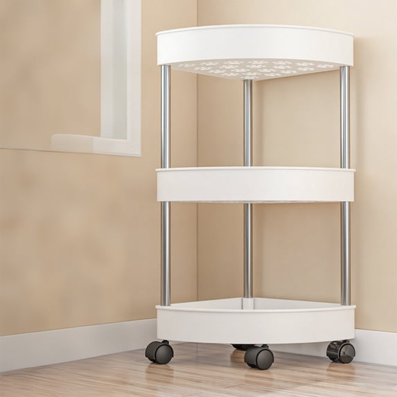 Litrail 5-Tier Bathroom Corner Storage Shelf No Drilling, White Organizer with Detachable Wheels & Hollow-Out Drainage for Toiletries Towels