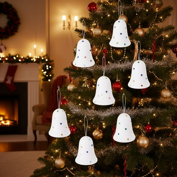 Litrail 6-Pack Christmas Bell Ornaments, Hanging Festive Decor with Red Ribbons & Merry Christmas Details for Xmas Tree, Wreaths, Holiday Parties