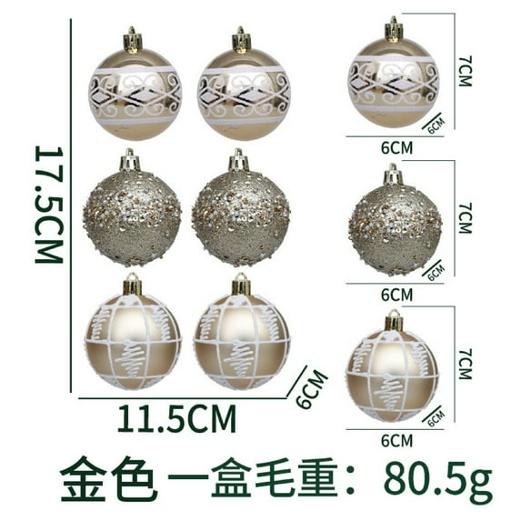 Litrail 6Pcs Electroplated Plastic Christmas Tree Ornaments - Red Gold Champagne Hanging Holiday Decor (7cm)