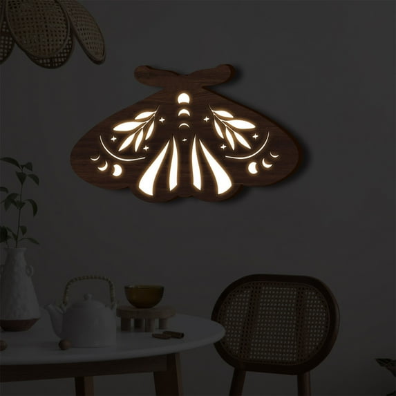 Litrail Bohemian Wooden LED Wall Pendant - Battery Operated Hollow Carved, Holiday Decor for Bedroom Living Room