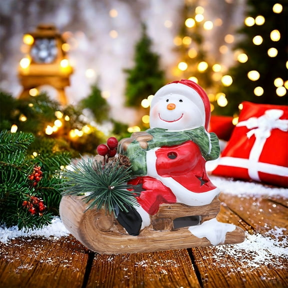 Litrail Ceramic Illuminated Snowman Night Light - Battery Operated Christmas Ornament for Indoor Outdoor Decor (Multicolor)