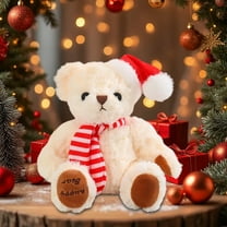 Litrail Christmas Teddy Bear with Red Santa Hat - 7.87in Soft Polyester White Teddy, Christmas Home Decoration & Gift for Ki-ds/Family, Lightweight Easy to Store