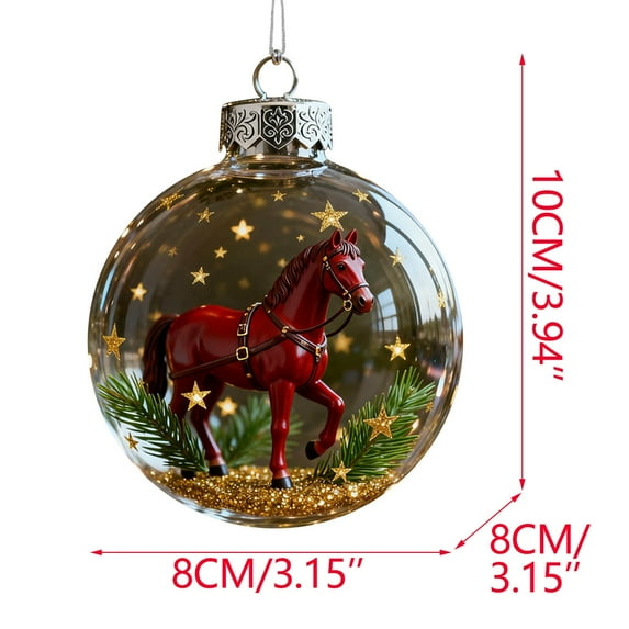 Litrail Clear Acrylic Horse Christmas Ornaments - Glitter Equestrian Baubles, Holiday Gifts for Horse Lovers & Tree Decor
