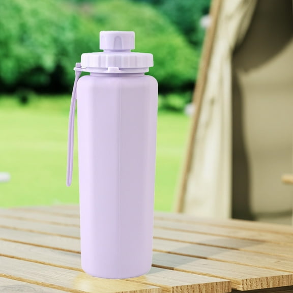 Litrail Collapsible Silicone Water Bottle 600ml, Heat Resistant Portable with Carry Strap for Outdoor Camping Hiking Sports