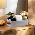 thumbnail image 1 of Litrail Cotton Rope Storage Basket,Oval Soft Storage Bin with Leather Handles for Bathroom Toilet Paper,Nursery Toys,Living Room,Minimalist Gray 12.99×5.91×3.94 Inch, 1 of 6