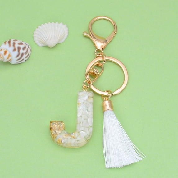 Litrail Custom Letter Keychain White Tassel with Crystal Drop Pendant - Personalized Key Chain & Fashion Bag Charm for Women, Multifunctional Accessory