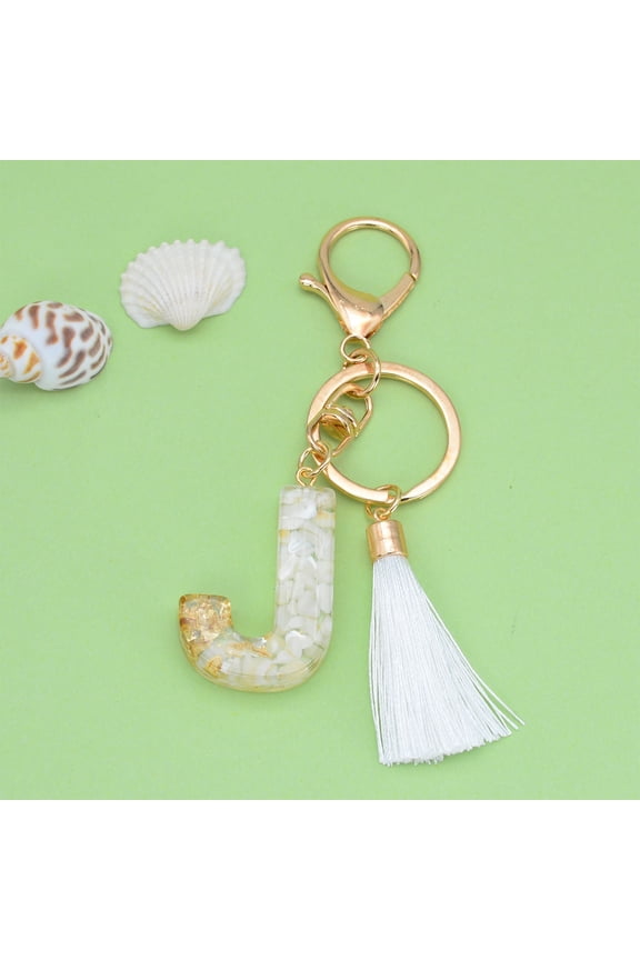 Custom Letter Keychain White Tassel with Crystal Drop Pendant - Personalized Key Chain & Fashion Bag Charm for Women, Multifunctional Accessory