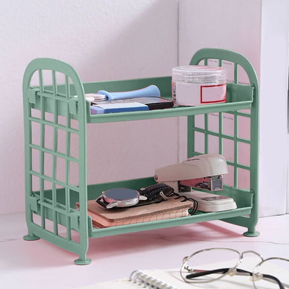 Litrail Double-LayerDesktopOrganizer,FoldablePlasticStorageRackwithTool-FreeAssembly,Moisture-ResistantforBathroomCounter,OfficeDesk-PastelBlue