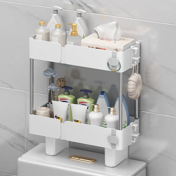 Litrail No Drilling Over Toilet Organizer, 2 Tier Gray Bathroom Storage Rack with Raised Guardrails, Stainless Steel & Plastic Toilet Shelf for Small Space