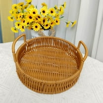 Litrail Faux Rattan Storage Basket, Plastic Easy Clean Multi-Purpose Decorative Organizer for Bathroom/Living Room/Desktop, 10 Inch (9.8x9.8x3.3in)