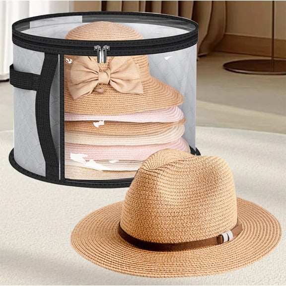 Litrail Gray Mesh Hat Storage Bag - Oxford Cloth, Breathable & Damp Resistant, Stackable Wall Mount with Handles for Travel & Home