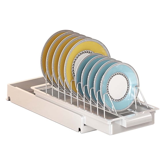 Litrail Heavy Duty Pull-Out Kitchen Cabinet Organizer - Adjustable Compartments & Drain Tray, White, 14.1”x6.1”