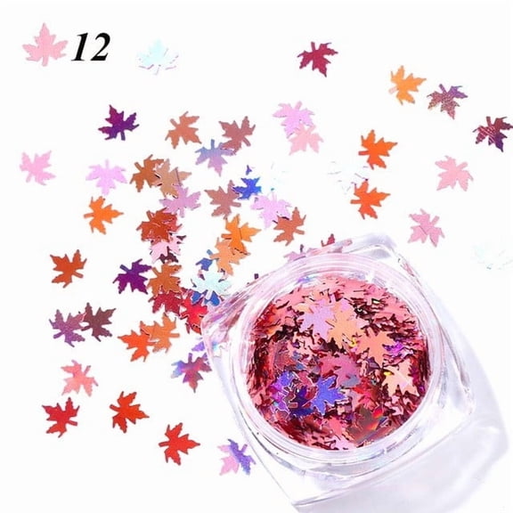 Litrail Holographic Maple Leaf Snowflake Glitter Sequins Stickers - for Gel/Acrylic Nails, DIY Crafts, Body Decor - High Quality Anti-Spill Jars