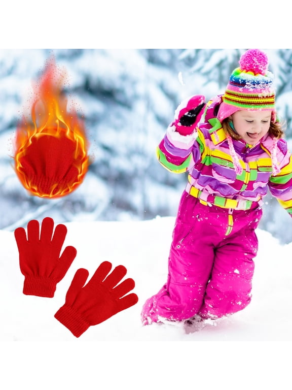 Ki-ds Winter Warm Gloves - Tod-dler to Big Ki-d Split Finger Solid Color Knitted, Cozy Acrylic Unisex Cold Weather Gloves for Playing & Sch-ool
