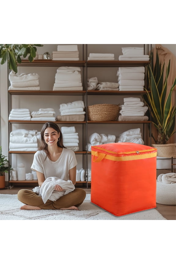 Large Capacity Compressible Storage Bag - Snakeskin Oxford Cloth with Bottom Handle, for Travel/Seasonal Clothing/Quilt, Orange, 72x60x50cm Oversized Luggage Organizer