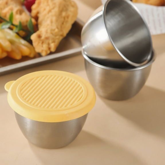 Litrail Leakproof 3oz Stainless Steel Condiment Containers with Silicone Lids - Reusable, Dishwasher/Freezer Safe for Lunch Box, Bento Box, Picnic & Travel