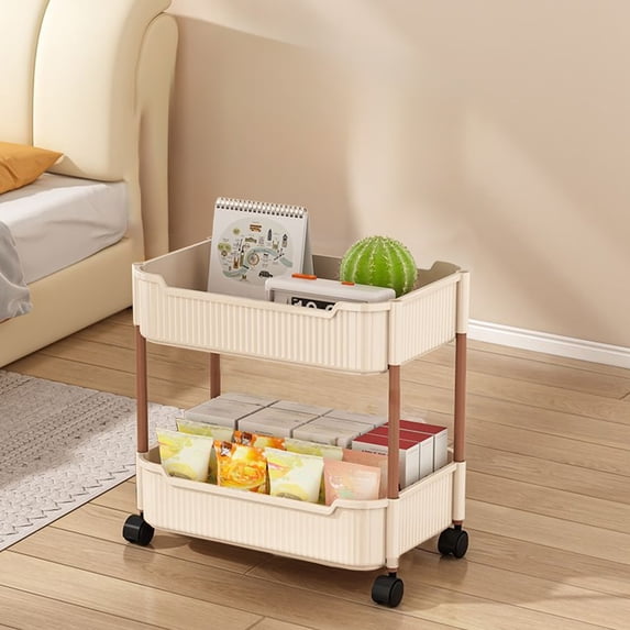 Litrail Multi-layerRollingStorageCart,PlasticBeigeMobileOrganizerwithQuiet360°Casters,WaterproofEasy-CleanforKitchen/Bathroom/LivingRoom/Office,2SizeOptions