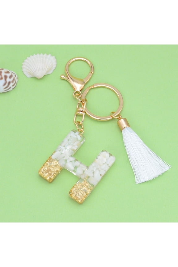 Personalized Initial Keychain - White Tassel Crystal Drop Charm, Dual-Use for Keys & Handbag/Tote Pendant, Fashionable Monogram Key Chain for Women