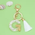 thumbnail image 1 of Litrail Personalized Initial White Tassel Keychain - Crystal Drop Pendant, Custom Letter Key Ring & Fashionable Bag Charm for Women, Multi-Use Accessory, 1 of 2