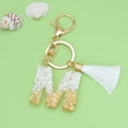 thumbnail image 1 of Litrail Personalized White Tassel Keychain with Crystal Drop Pendant - Custom Initial Key Organizer, Fashion Bag Charm, 2-in-1 Multiuse Stylish Accessory for Daily Use & Gifting, 1 of 2