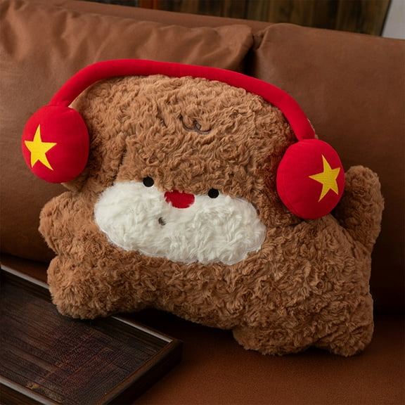 Litrail Soft Plush Puppy Pillow - Detachable Star Earphones, Multi-Use Car/Office Cushion, Cute Brown Christmas Decor