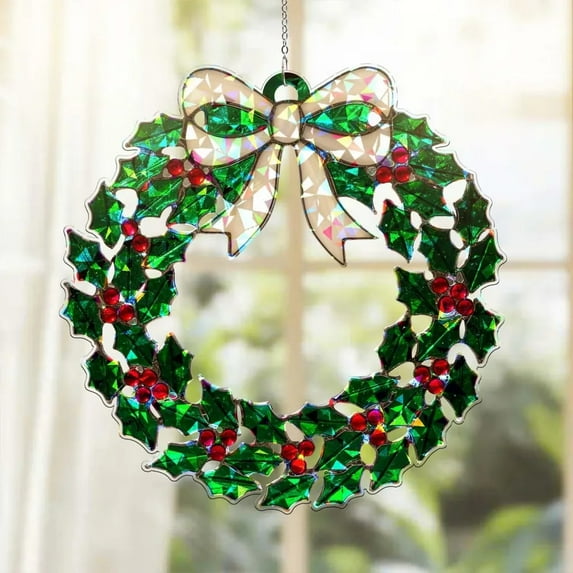 Litrail Spring Window Hanging Decoration - Stained Glass Inspired Holly Themed Plastic Pendant, 8cm Colorful All-Season Indoor Outdoor Charm, Giftable Decor for Loved Ones
