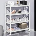 thumbnail image 1 of Litrail Stackable Shoe Rack with Wheels, Sturdy Plastic Entryway/Mudroom Organizer for Sneakers & Boots, White Small Space Vertical Storage for Garage/Dorm, 1 of 6