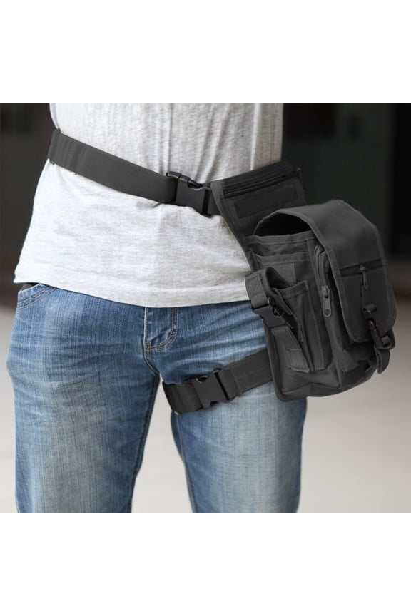 Tactical Thigh Bag, 9000D Waterproof Oxford Cloth, Multi-Pocket Leg Pouch with Adjustable Straps, Heavy-Duty for Cycling Hiking Outdoor Adventure - Black