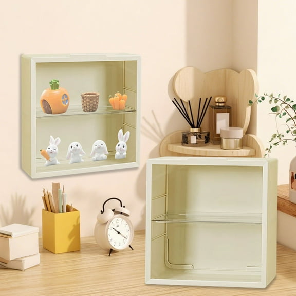 Litrail Transparent Storage Display Box, Adhesive Wall Mount Stackable with Removable Partition for Collectibles Toys Keepsakes, Beige Plastic Organizer