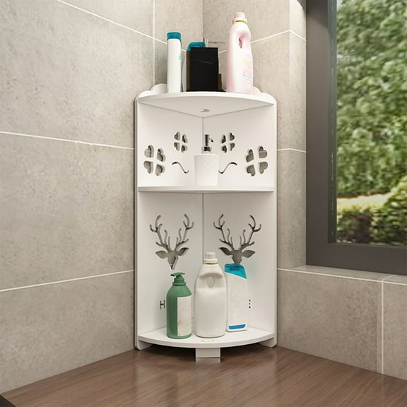 Litrail Triangular Bathroom Corner Shelf, Space Saving Multi-Layer White Plastic Storage Organizer with Tool Free Assembly for Bathroom Kitchen Toilet