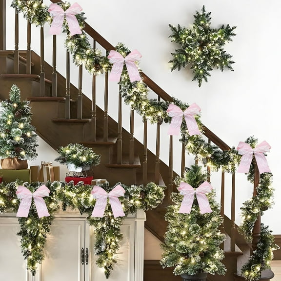 Litrail Velvet Christmas Tree Bows - Handmade Pink Lace Edge Fabric Bow, Reusable Lightweight Multi-Purpose Holiday Decor for Gift Wrapping, Door Handles & Festive Ornaments