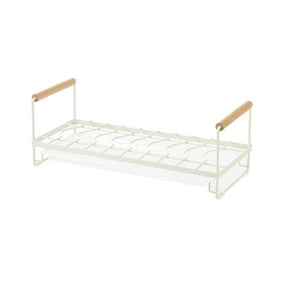 Litrail Vertical Rust-Resistant Dish Rack with Drain Tray & Wooden Handle, Space-Saving Kitchen Organizer