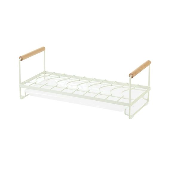 Litrail Vertical Rust-Resistant Dish Rack with Drain Tray & Wooden Handle, Space-Saving Kitchen Organizer