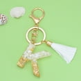 thumbnail image 1 of Litrail White Tassel Keychain with Crystal Drop - Personalized Letter, Fashionable Bag Charm & Key Holder, 1 of 2