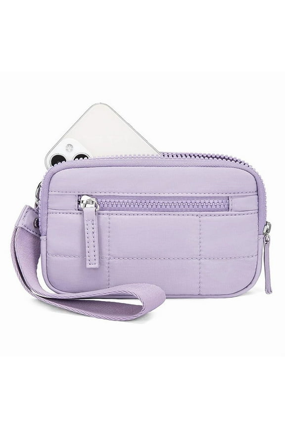 Women's Quilted Nylon RFID Blocking Wristlet Wallet with 3 Zipper Compartments - Durable for Travel & Daily Use