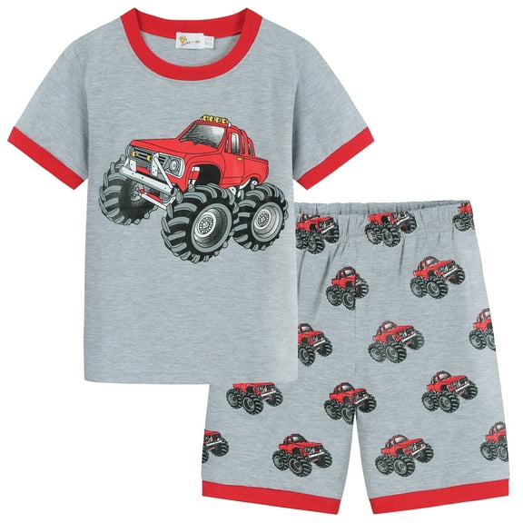 FEDPOP Boys Pajamas Truck Graphic Pjs Sets 2 Pieces Kids Sleepwear Clothes Set 7T