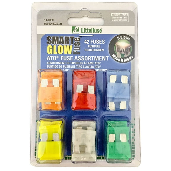 Littelfuse 00940400ZGLO Smart Glow Blade Style Assorted Multi-Pack Fuse - 42 Piece, Model: 00940400ZGLO