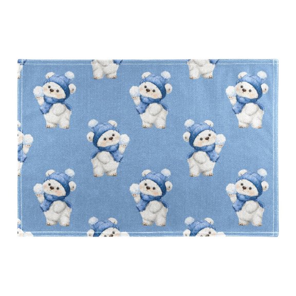 Litter Bear Pattern Placemat 18x12in Reversible Rustic Linen Texture Dining Table Mat