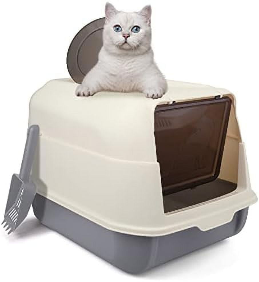 Litter Box, 2 in 1 Enclosed Kitty Litter Box with Lid & Open Litter Box