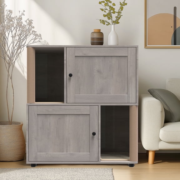 Litter Box Enclosure for 2 Cats,Hidden Kitty Toilet Furniture Cabinet  with Cat Scratching Post, Wooden Cat Washroom Furniture, Indoor Pet House End Table, Fit Most of Litter Box