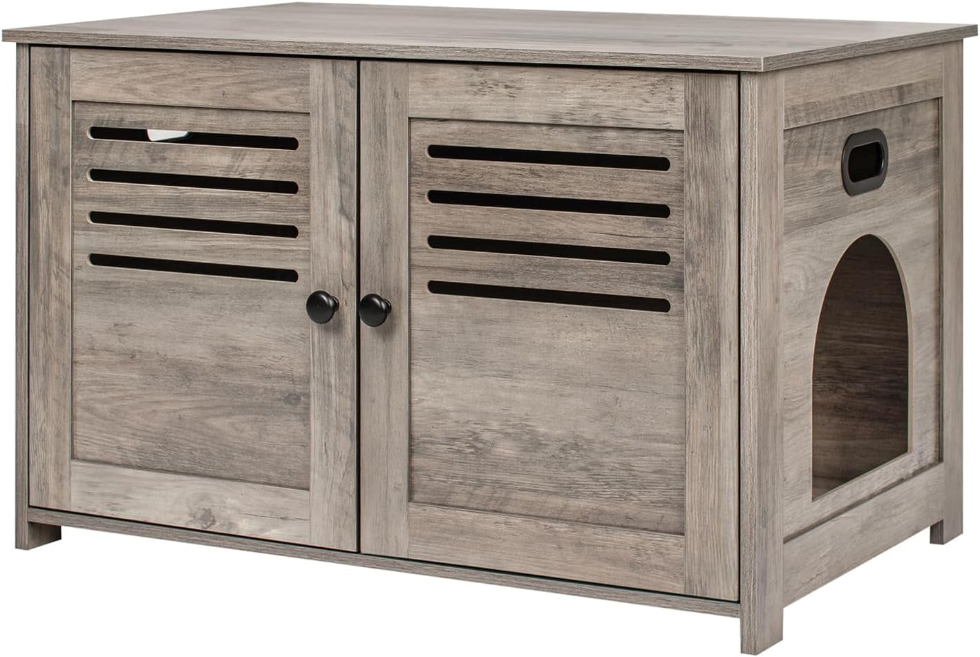 Litter Box Enclosure, Cat Litter House with Louvered Doors, Entrance