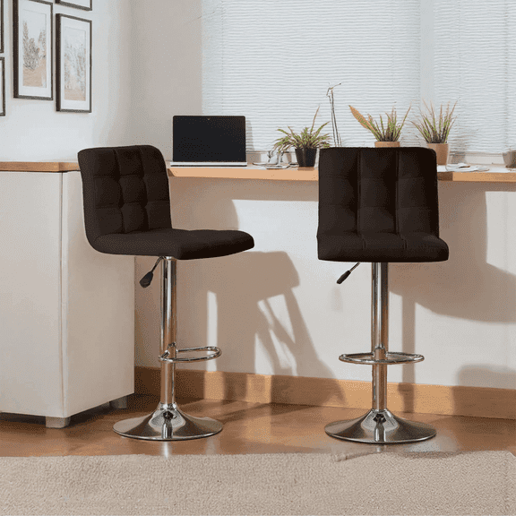 Bar Stools 1 Set of 2, Counter Height Bar Stools, Square Cushion Bar Stools with Back, Footstool, Cafe, Brown, 2 pieces
