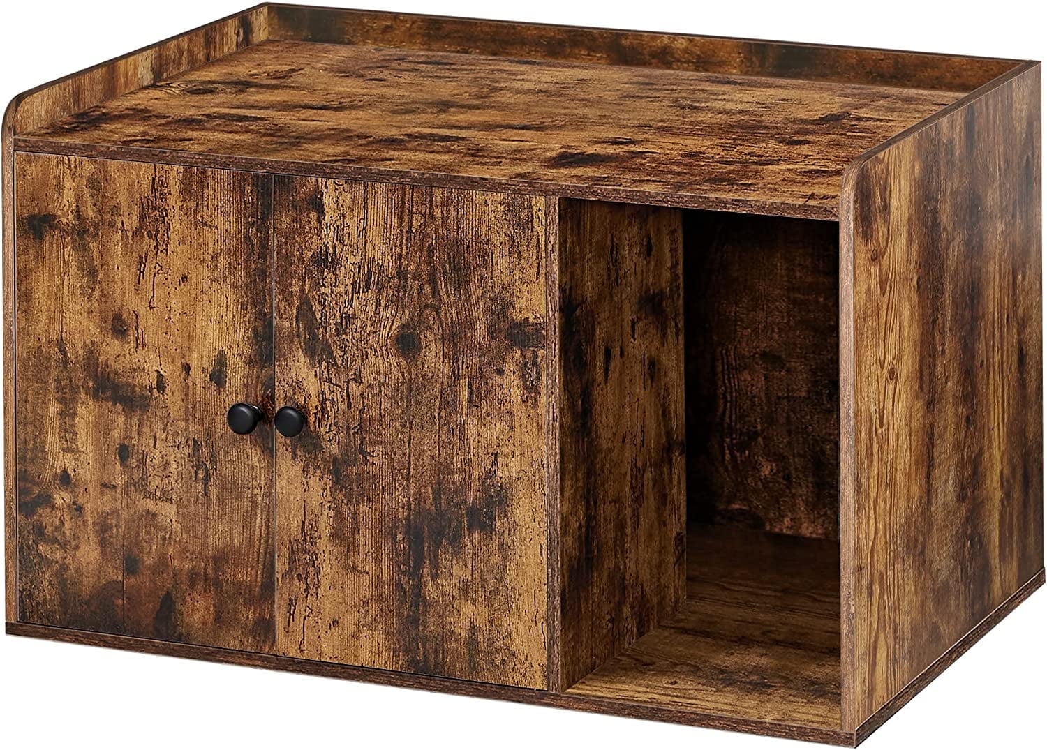 Rustic Brown Wooden Cat Litter Box Enclosure with Front Entry