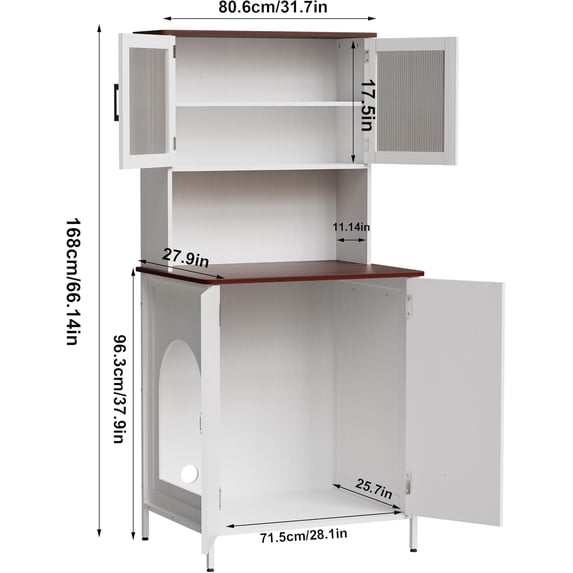 Litter Box Enclosure Furniture with Shelves and for -Cleaning Litter Box, White Large
