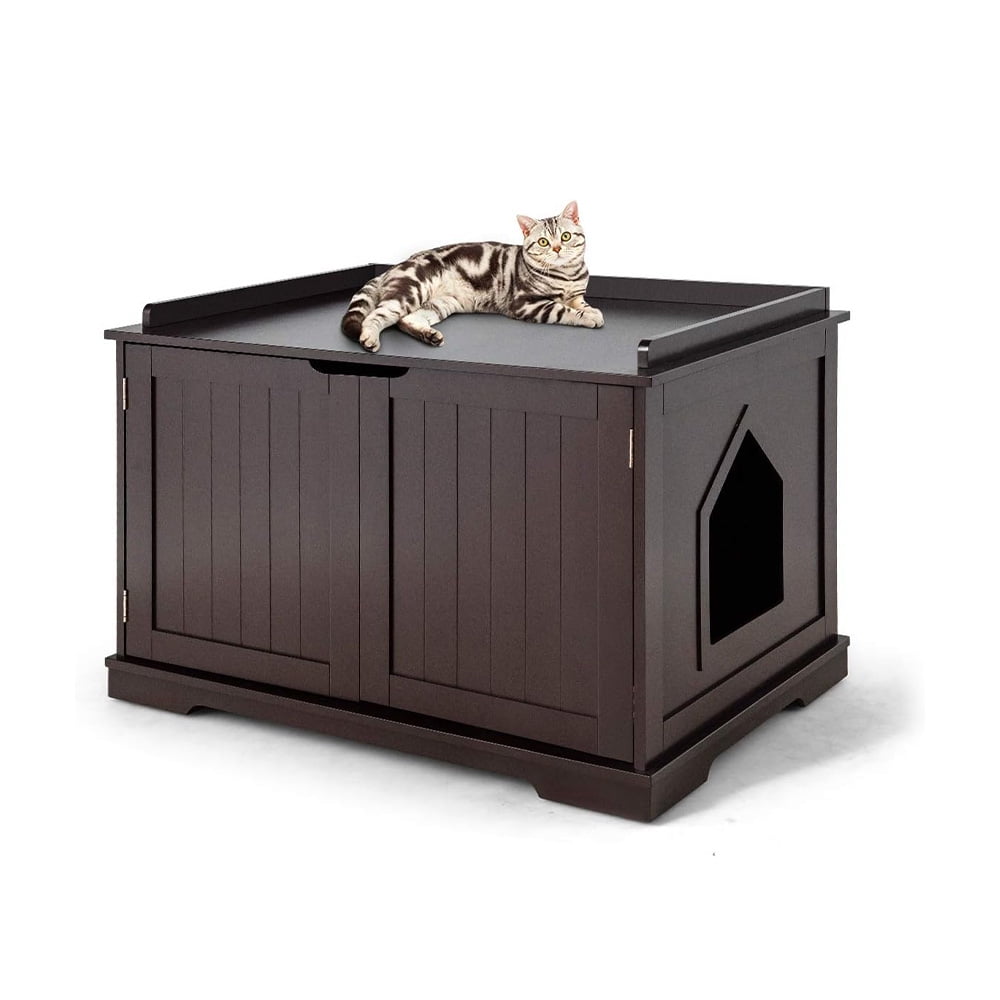 Litter Box Cabinet Tangkula Cat Litter Box Furniture - Hidden Litter Box Enclosure With Double Doors Pet House Nightstand