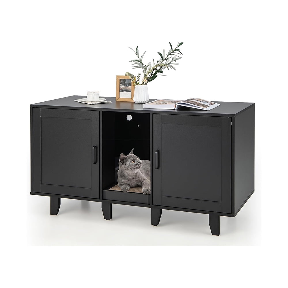 Litter Box Enclosure,Large Cat Washroom with Doors and Divider for