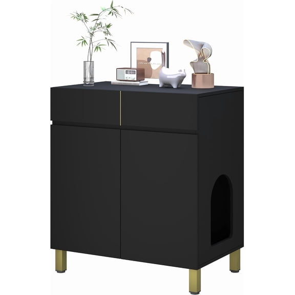 Litter Box Enclosure, Large Litter Box Furniture, Modern Cat Litter Box Enclosure Furniture with Drawer, Sideboard Cabinet (Black)