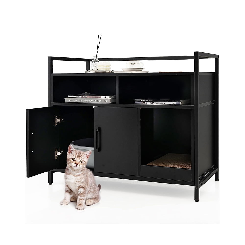 Litter Box Enclosure, Multifunctional Cats Furniture with Doors, Hidden Cat House Side